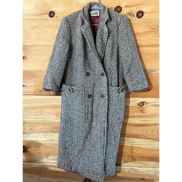 Vintage Bill Blass Woman's 100% Wool Button Trench/Long Coat. Grey/white herring - Picture 1 of 10